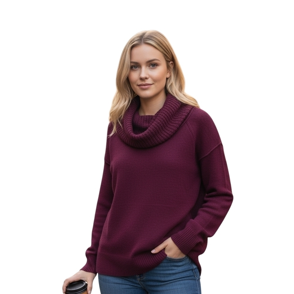 Elegant Maurice's Cowl Neck Sweater Plum Purple